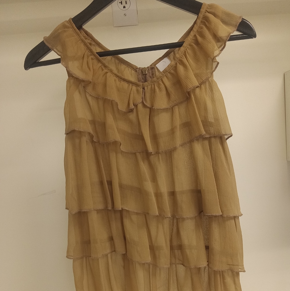 VILA Tan Ruffled Seeveless Blouse